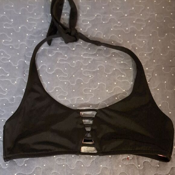 PINK Victoria's Secret Black Halter Bralette swim top size medium - Picture 1 of 3